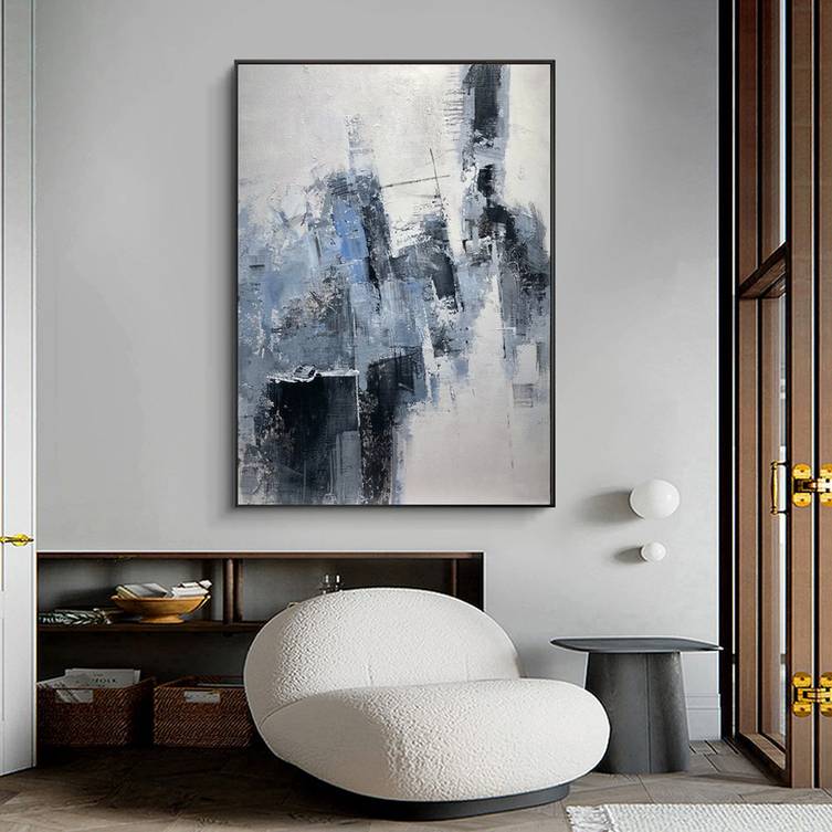 Grey Abstract Painting Blue Abstract Canvas Artwork 8466D wall art